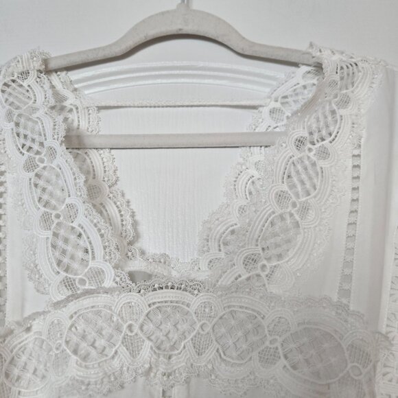 Eri + Ali White Lace Boho Prairie Dress Puff Sleeve Midi Cottagecore  L/XL - Picture 4 of 14